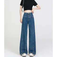 バックリボン デニムパンツ レディース ハイウエスト ワイドパンツ ストレート 美脚 ガーリー 体型カバー 低身長 着痩せ デニム ワイド パンツ ズボン ジーンズ Gパン 春 夏 秋 冬 無地 ゆるパン 大人可愛い [1216]