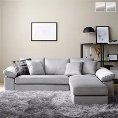 カウチソファ 〔 脚なし 樹脂パーツ1cm ファブリック グレー 〕 カバーリング仕様 ベルベット調 ポケットコイル 肘付き ミニクッション3個付き コンパクト レイアウト自由 カウチソファー ソファ ソファー インテリア家具 リビング家具 組立品