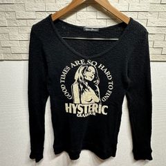 【古着】USED古着 HYSTERIC GLAMOUR ヒステリックグラマー コットン カットソー Vネック ヒスガール 0141CL07 ブラック フリーサイズ 日本製 ヒス HYS 240928-006