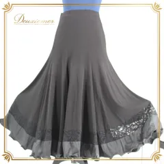 【美品 社交ダンス衣装】ブラック系 黒 スカート レッスン パーティー Roger レース シンプル 丈長め ロングスカート無地 社交ダンス スカート Mサイズ Lサイズ ウエストゴム 伸縮性 ブラック ロング スカート パーティー衣装