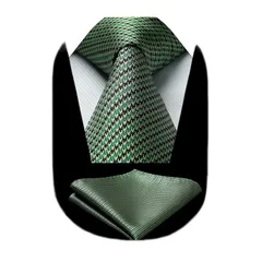 [HISDERN] ネクタイ ビジネス メンズ ネクタイ チーフ セット グリーン 二次会 フォーマル 結婚式 ビジネス 紳士 礼服用 プレゼント