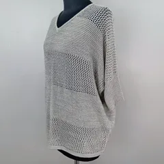 【タグ付き未使用】any FAM エニィファム 透かし編み メッシュニット プルオーバー Vネック サイズ2 グレー