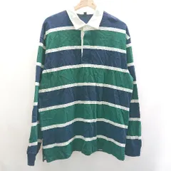 ◇ ⊇ UNIQLO ユニクロ コットン系　ボーダー柄 長袖 ポロシャツ サイズXL グリーン　ネイビー レディース E  【1410100001859】