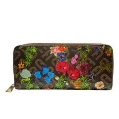 美品 フルラ 長財布 財布 ロングウォレット ラウンドジップ ジップアラウンド  モノグラム フラワー 花柄 蝶 PVC ブラウン FURLA