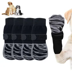 新品 Phyxiul 犬 靴下 滑り止め 4個セット 滑り止め 犬用 靴下 ベルクロ付き 脱げない 舐め防止 防寒 肉球保護 調整可能 柔らかな 犬 室内 フローリング滑り止め 足音軽減 防寒 ペット用靴下 (S)