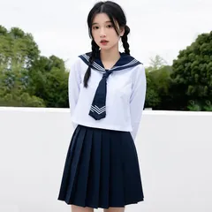Mサイズ✨クラシック長袖セーラー服✨ネイビー＆ホワイトの定番制服スタイル
