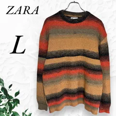 g186 ZARA ザラ ニット セーター 長袖 ボーダー カラフル カーキ カジュアル 暖かい Ｌトルコ製 niko∞2525