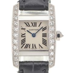 カルティエ CARTIER 2825 タンキッシム MM ダイヤモンドベゼル K18WG/レザー クォーツ レディース 良品 R#141567