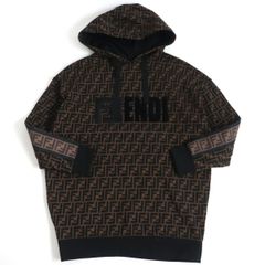 美品□19年製 フェンディ FS7258 ズッカ ベロア/刺繍ロゴ ラインデザイン プルオーバーパーカー/フーディー 茶 XS 伊製 正規品 レディース