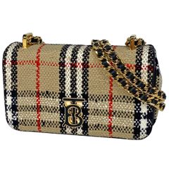 【在庫一掃】 バーバリー BURBERRY スモールローラ チェーン ショルダーバッグ TB チェック柄 ショルダーバッグ ファブリック ベージュ レディース 【中古】