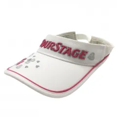 【美品】ツアーステージ サンバイザー 白×ピンク 立体ロゴ クローバー柄  フリーサイズ(55-58cm)  ゴルフウェア TOURSTAGE