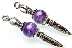 チャロアイト 13mm チベット密教法具 独鈷杵 ペンダントトップ 1個売り パワーストーン 天然石 _PRG1335