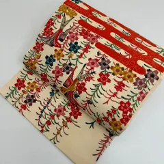 名古屋帯 塩瀬 紅型 型染 鳥に花 九寸 正絹 着物 MA-364