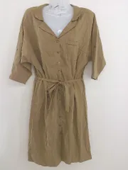 ◇ ◎ Simplicite シンプリシテェ ウエスト紐付き 七分袖 膝下丈 シャツ ワンピース ブラウン系 レディース  【中古】 【1206240013209】