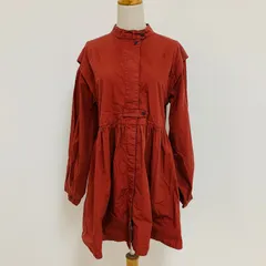 FREAK'S STORE フリークスストア バルーンスリーブフレアミニワンピース バンドカラーシャツワンピース コットン Fサイズ  レッドブラウン 赤茶色