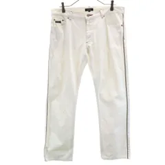 BURBERRY BLACK LABEL バーバリーブラックレーベル 日本製 三陽商会 ダメージ加工 ストレートデニムパンツ 79 ホワイト サイドライン ボタンフライ ジーンズ メンズ 古着