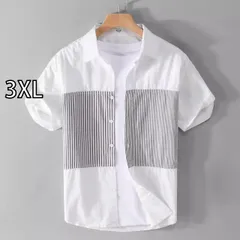 [3XL ]メンズ ファッション 服 男性用 オシャレ シンプル 大人 かっこいい ストリート 夏 薄手 ストライプ 半袖 シャツ カジュアル 