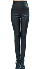 レディース レザーパンツ [syvent] 光沢 裏起毛 秋 冬 スキニー 合皮 スリム ハイウエスト セクシー レギンス 18色 S-2L