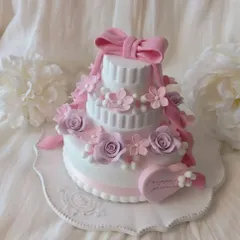 クレイケーキ　フェイクケーキ　バースデイ　ラウンドフラワー　ｴﾚｶﾞﾝﾄﾋﾟﾝｸ