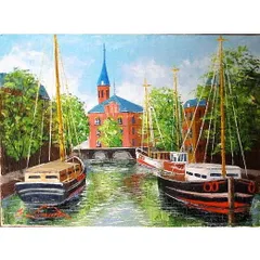 送料無料】 絵画 油絵「 セーヌ河畔」真筆