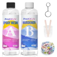 ProKKUV レジン液 大容量 エポキシ樹脂 2液性 237ml×2 高級・黄変しにくい 15.98OZ(273g+244g）レジン初心者向け 二液性レジン液 シリコン型とキーホルダーリングが付き レジン セット 人気 高い透明 低刺激性 気泡なし 黄変 0