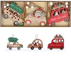 【在庫セール】(赤い車) 9個入り ３個×3種 ギフト おしゃれ ツリー ペンダント クリスマスパーティー飾り ハンギングオーナメント 紐付き 吊り上げ 吊り プレゼント decoration Christmas Xmas 飾り アクセサリー パーツ チャーム