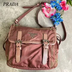 ✨格安✨ PRADA プラダ メッセンジャーバッグ ショルダーバッグ フラップ ロゴ金具 バックル シルバー金具 ロゴ型押し 白タグ テスートナイロン 肩掛け サフィアーノレザー レディース グラデーション ピンク 桃色