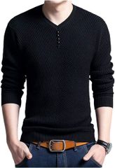 カットソー ロング スリーブ カジュアル ボタン セーター 無地 長袖 ロング丈 tシャツ 3XLサイズ( ブラック,  3XL)