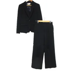 極美品 自由区 ジユウク 洗える セットアップ パンツ スーツ ノーカラー 黒 レディーススーツ】洗えるウール調ストレッチワイドパンツスーツ