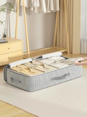 フォググレー ベッド下 収納バッグ、キルト収納バッグ、玩具収納バッグ、双方向ファスナー、透明窓付き、上質素材、耐久性、倉庫や自宅での整理収納に適したバッグ。下着、衣類、寝具、枕、セーターなどの収納に使えます