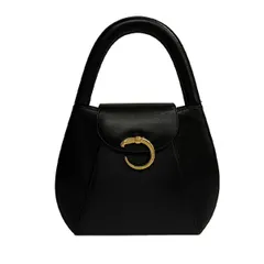 極 美品 希少品 Cartier カルティエ パンテール パンサーライン カーフレザー 本革 ハンドバッグ ミニ トートバッグ ブラック 15879