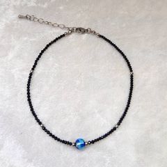 [新品・人気]限定商品‼️ブラックスピネルアンクレット♪沖縄ホタルガラス付き