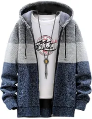 [アスペルシオ] 長袖 ストリート 裏起毛 ジップアップ ニットパーカー メンズ アウター フルジッパー トップス フード付き ボーダー ニット ジップパーカー パーカー ウェア 大人 ジャケットパーカ ボア v系 ブルゾン お洒落服 [ジェイブルー] [M]