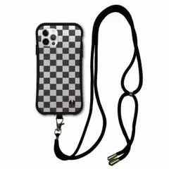 [iPhone11 Pro Max] iPhone13 Pro i-coronケース スマホショルダー付 アイフォン 15 Pro 15 Plus 14 13 12 11 スマホケース ショルダー タイプ 背面保護 耐衝撃 市松模様 チェッカー ブラック
