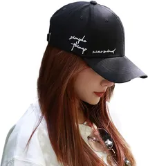 G-tiamo キャップ レディース 英字 ロゴ アジャスター 調節 帽子 UV おしゃれ かわいい ワンポイント 小顔 深め( ブラック,  Free Size)