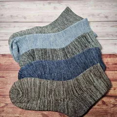 ソックス 5足セット グレー×ブルー系（23～26㎝） ミドル丈 春夏秋冬対応 シンプル 無地 スニーカー丈 靴下 メンズ レディース