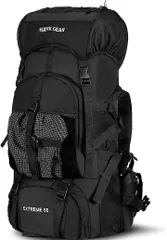 HAWK GEAR(ホークギア) バックパック 55L 防水 大容量 レインカバー ザック 長期旅行 防災 災害(ジェットブラック,  Free Size)