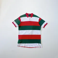 90s USA製　ラルフローレン ボーダー　鹿の子　ポロシャツ　古着　polo by Ralph Lauren border polo shirt pony embroidery logo vintage Lsize gray×red×greenT1444A5