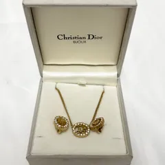 【送料無料】Christian Dior/クリスチャンディオール/ネックレス/ペンダント/イヤリング/ゴールドカラー/ストーン/箱付き/中古品