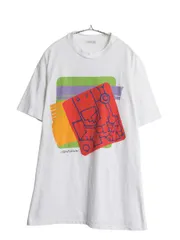 【お得なクーポン配布中!】 80s USA製 企業物 アート イラスト プリント Tシャツ メンズ XL / ヴィンテージ シングルステッチ ヘビーウェイト 大きいサイズ 当時物 白