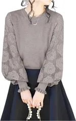 GREENTEA (グリーンティー) レーススリーブ トップス シースルー ボリューム袖 レディース( グレー,  Free Size)