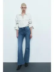 h ＆ m ハイウエスト フレア ジーン ライト デニム 青