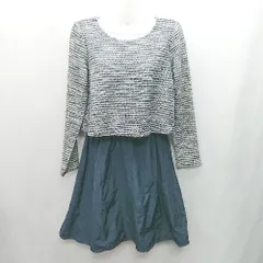 ◇ ⊇ index ツイード柄 ラメ入り レイヤード風 長袖 膝上丈 ワンピース サイズM ホワイト ブラック ネイビー レディース E  【1501160014306】