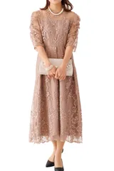 [アウニイ] パーティ ワンピース ドレス レディース 結婚式およばれワンピース パーティードレス イブニング 1.5次会 2次会 披露宴 お呼ばれ オヨバレ 上品 カワイイ オシャレ 体型 カバー 10 20 30 40 50  [モカ / 156] [M]