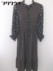 ◇ natural couture 花柄 フラワー 切替 長袖 ロング ワンピース サイズF ブラック マルチ レディース  【中古】 【1201130003766】
