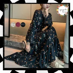 ティアードワンピース 長袖 ロングワンピ レディース 春秋夏 花柄 カシュクール ワンピ 韓国風 Vネック オルチャン フレアワンピース Aライン ハイウエスト きれいめ フラワー ワンピース 体型カバー シフォン リゾート風 可愛い 1YDG-005