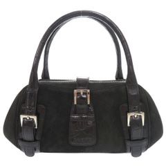 ロエベ センダ クロコダイル スエード ブラック ハンドバッグ 黒 0449 LOEWE