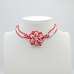 【受注制作】八重菊結びのチョーカー（赤・レッド×白・ホワイト） 和風 中華風 チャイナ 中国結び 飾り結び 紐