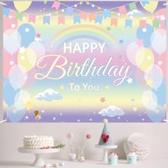 女の子 お祝い パーティー デコレーション 装飾 おしゃれ 男の子 シンプル 135*100cm Birthday Happy 飾り 壁 写真背景 虹 フォトポスター 壁掛け 飾り付け 誕生日 タペストリー バースデー Paready