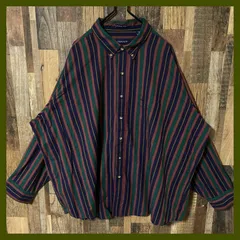 ストライプ ボタンダウン オーバーサイズ 3XL グリーン シャツ メンズ 長袖